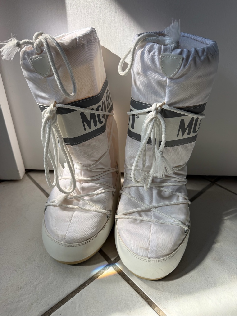 Moon Boots White and Light Gray Snow Boots